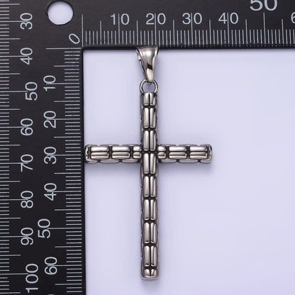 Stainless Steel 64mm Religious Latin Cross Bar Line-Textured Pendant | P-741