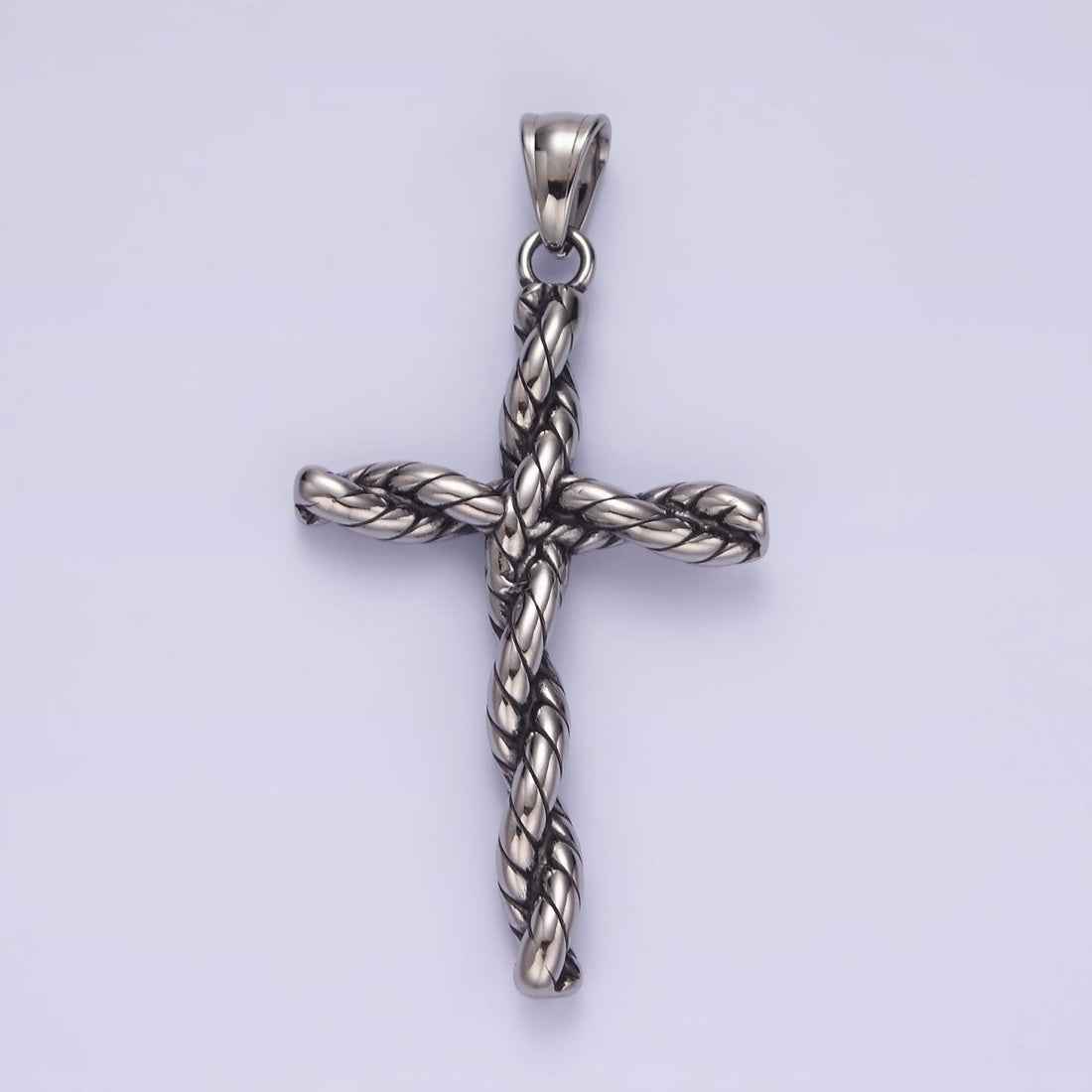 Stainless Steel 64mm Twisted Rope Religious Cross Pendant | P-746
