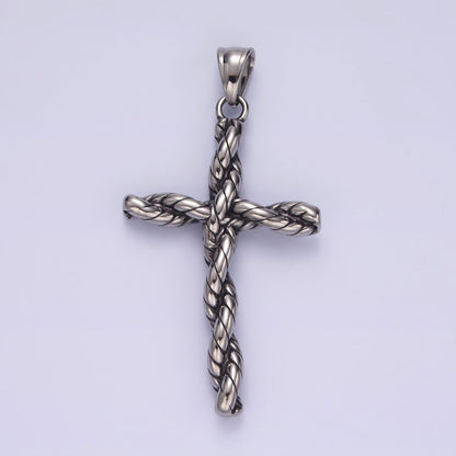 Stainless Steel 64mm Twisted Rope Religious Cross Pendant | P-746