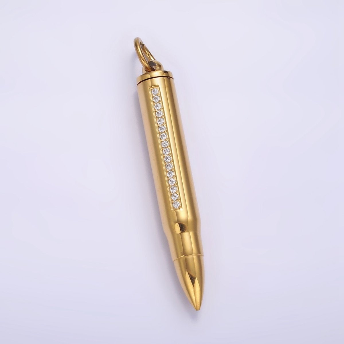 Stainless Steel 65.5mm Clear Micro Paved CZ Lined Bullet Cylinder Tube Pendant in Black &amp; Gold | P-730