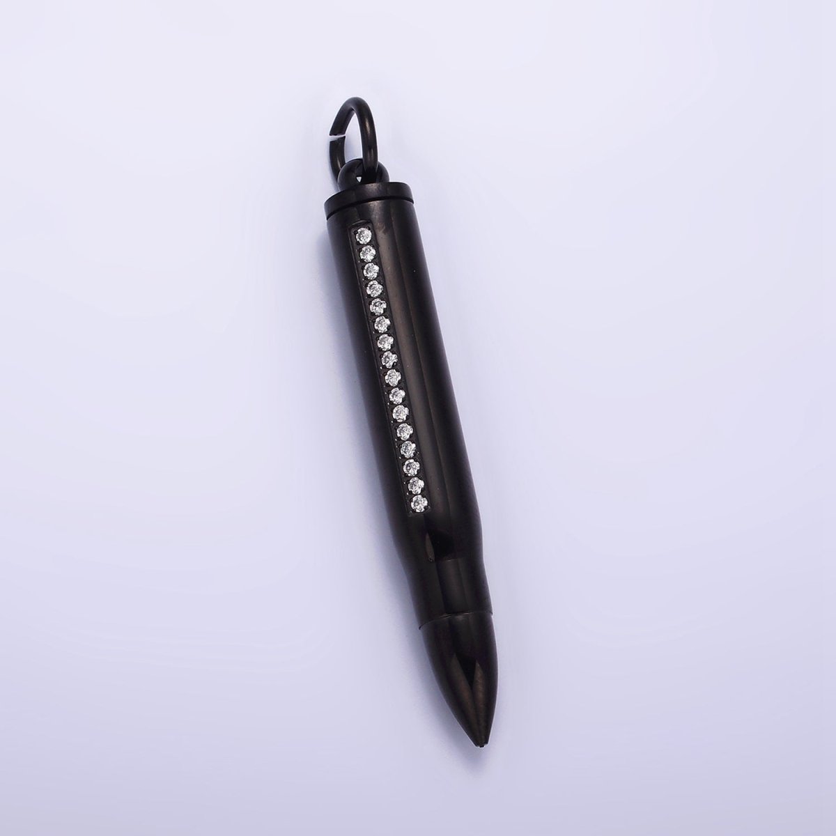 Stainless Steel 65.5mm Clear Micro Paved CZ Lined Bullet Cylinder Tube Pendant in Black &amp; Gold | P-730