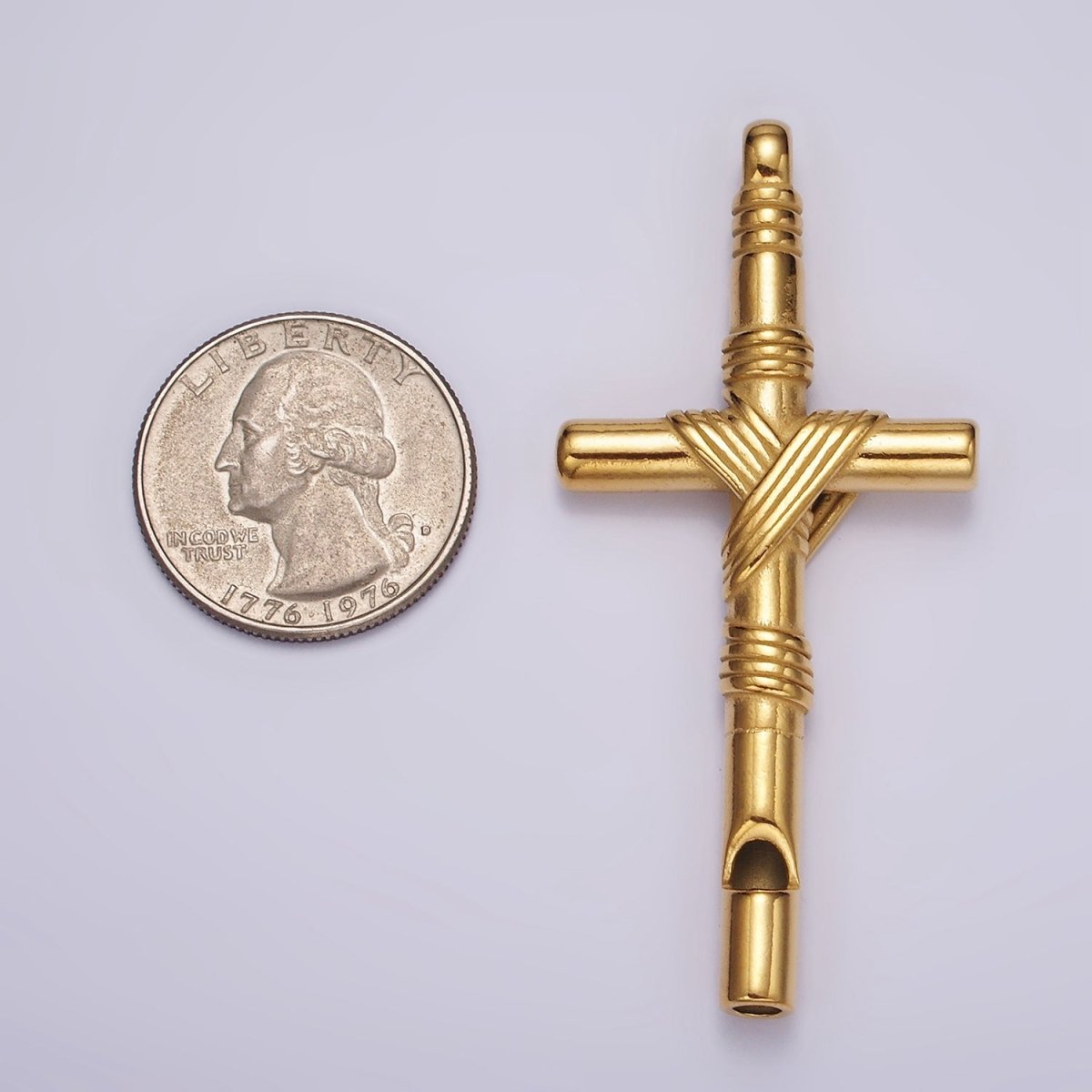 Stainless Steel 65mm Lined Rope Tied Latin Cross Religious Pendant in Gold &amp; Silver | P1363