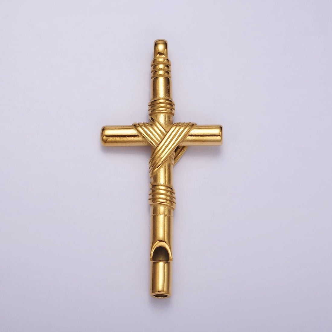 Stainless Steel 65mm Lined Rope Tied Latin Cross Religious Pendant in Gold &amp; Silver | P1363