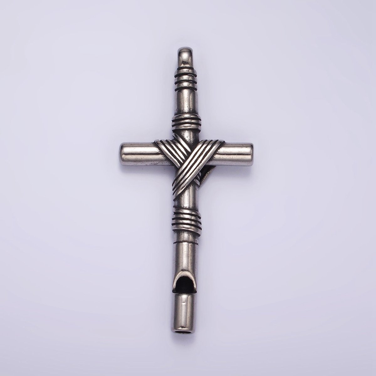 Stainless Steel 65mm Lined Rope Tied Latin Cross Religious Pendant in Gold &amp; Silver | P1363