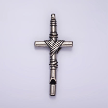 Stainless Steel 65mm Lined Rope Tied Latin Cross Religious Pendant in Gold &amp; Silver | P1363
