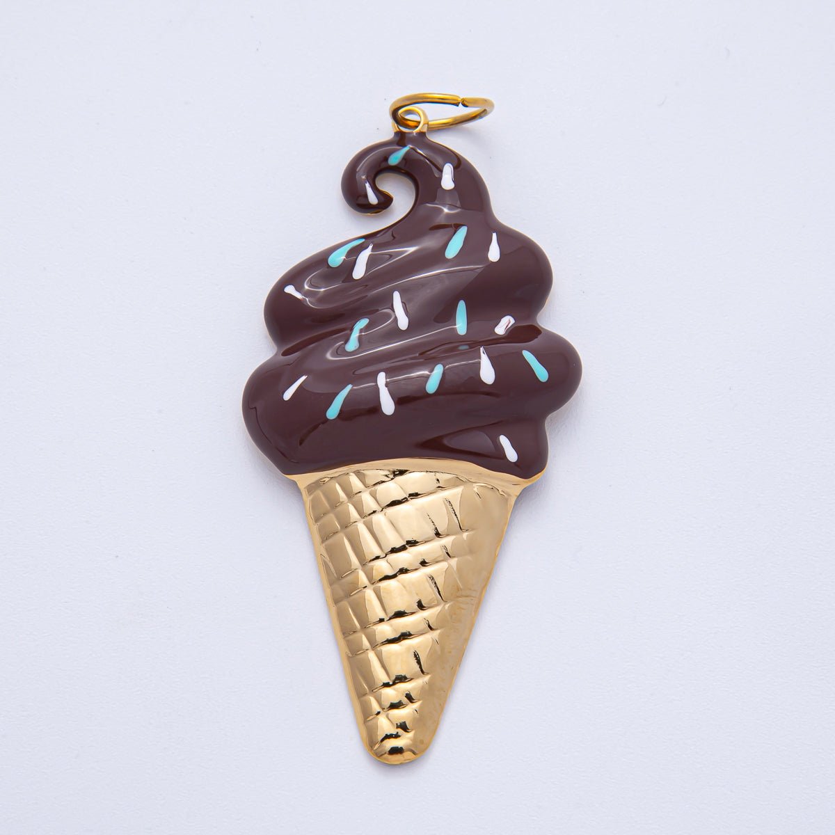 Stainless Steel 65mm Purple, White, Brown Enamel Sprinkle Ice Cream Cone Statement Charm | J848 J849