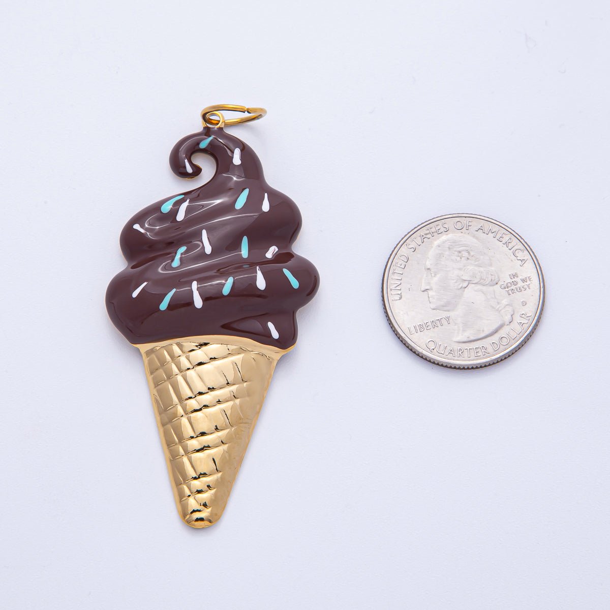Stainless Steel 65mm Purple, White, Brown Enamel Sprinkle Ice Cream Cone Statement Charm | J848 J849