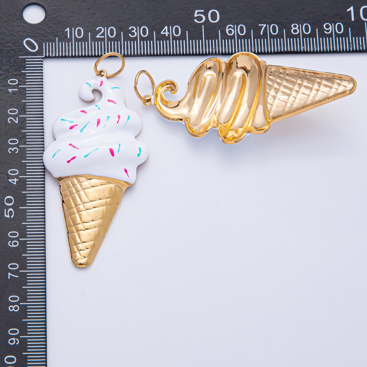 Stainless Steel 65mm Purple, White, Brown Enamel Sprinkle Ice Cream Cone Statement Charm | J848 J849