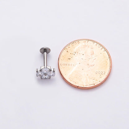 Titanium 6.6mm Clear CZ Heart Clover Single Cartilage Piercing Flat Back Stud in Gold &amp; Silver | BJ-00007 BJ-00008