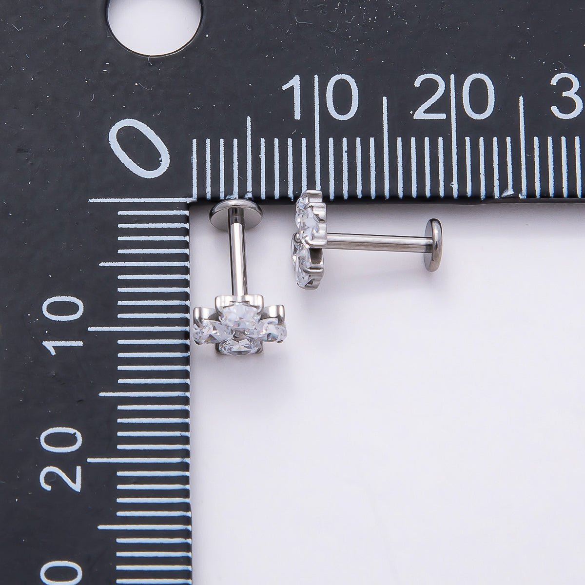 Titanium 6.6mm Clear CZ Heart Clover Single Cartilage Piercing Flat Back Stud in Gold &amp; Silver | BJ-00007 BJ-00008