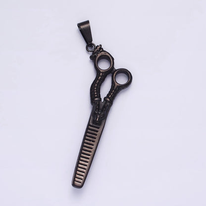 Stainless Steel 67mm Scissors Line-Textured Pendant in Gold, Black, Silver | P-734