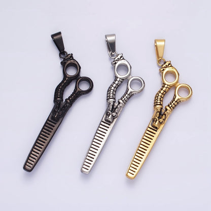 Stainless Steel 67mm Scissors Line-Textured Pendant in Gold, Black, Silver | P-734