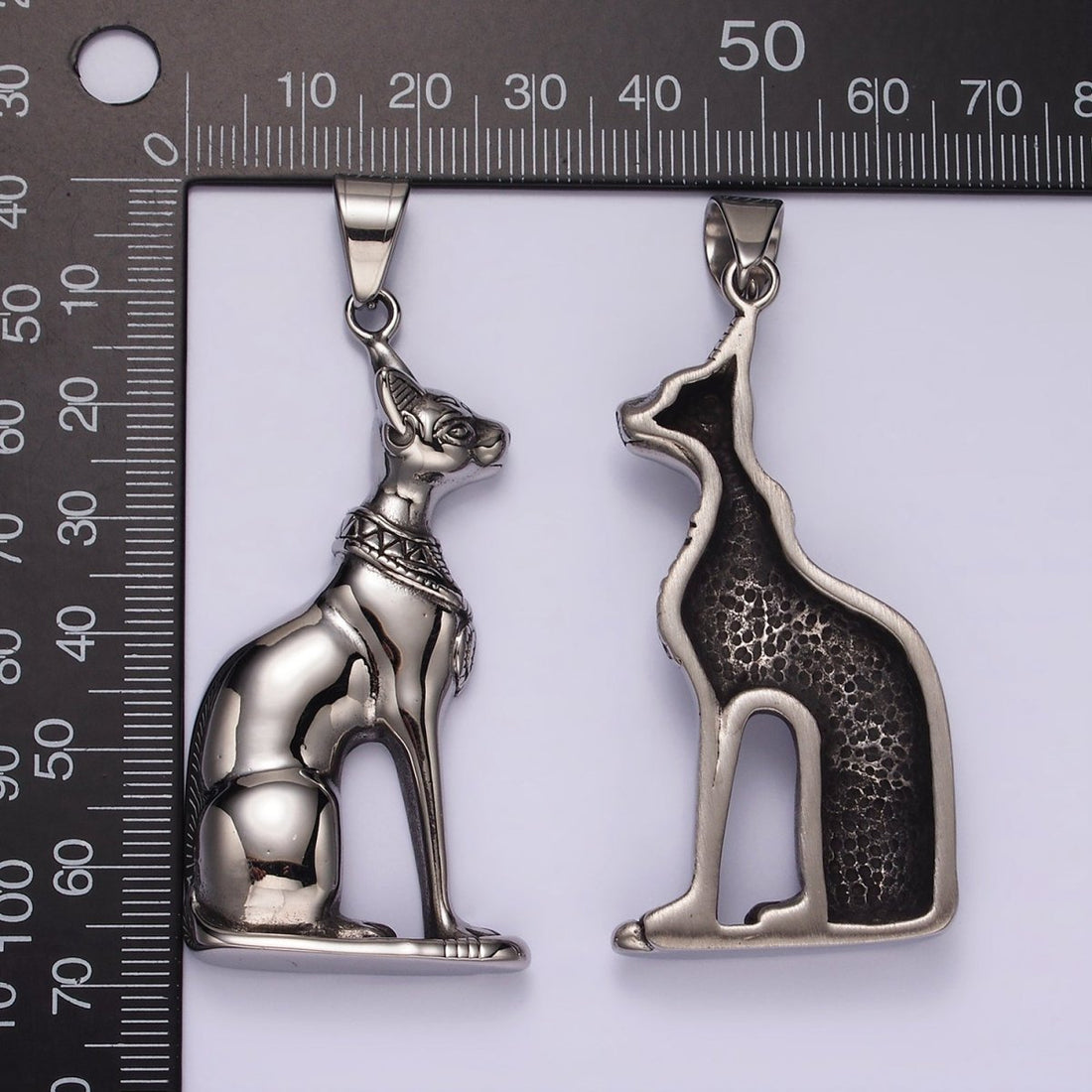 Stainless Steel 67mm Sphynx Cat Pet Animal Minimalist Pendant | P1173
