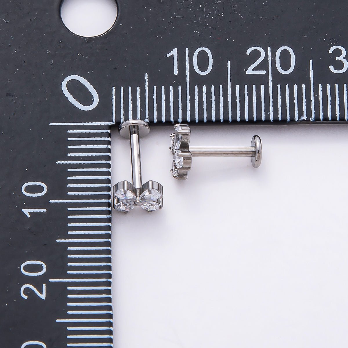 Titanium 6mm Clear CZ Teardrop Flower Single Cartilage Piercing Flat Back Stud | BJ-00028