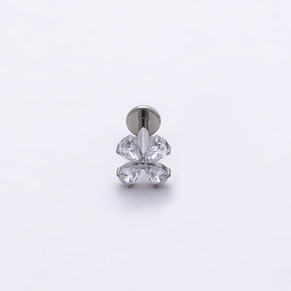 Titanium 6mm Clear CZ Teardrop Flower Single Cartilage Piercing Flat Back Stud | BJ-00028