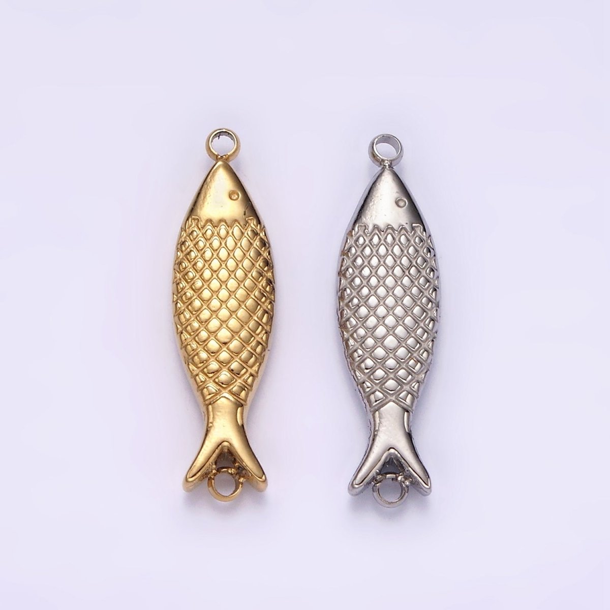 Stainless Steel 6mm Fish Scale-Textured Connector in Gold &amp; Silver | P1343