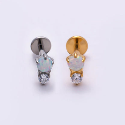 Titanium 6mm White Opal Clear CZ Single Cartilage Piercing Flat Back Stud in Gold &amp; Silver | BJ-00053 BJ-00054