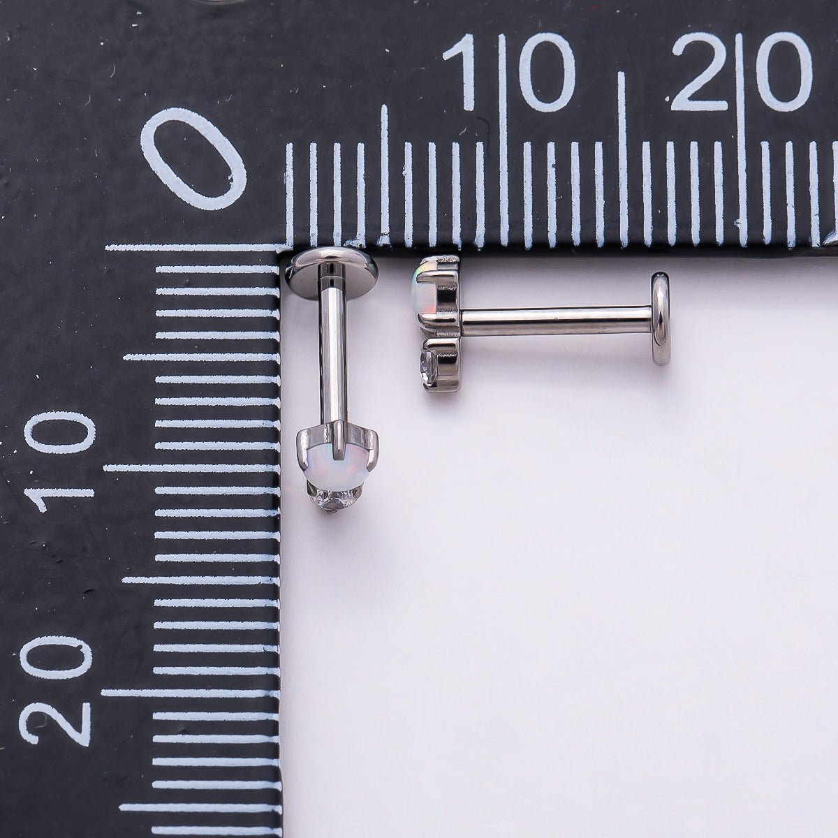 Titanium 6mm White Opal Clear CZ Single Cartilage Piercing Flat Back Stud in Gold &amp; Silver | BJ-00053 BJ-00054