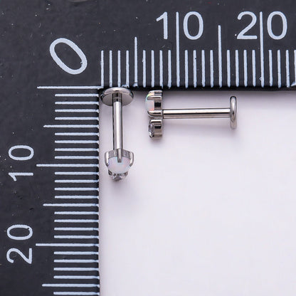 Titanium 6mm White Opal Clear CZ Single Cartilage Piercing Flat Back Stud in Gold &amp; Silver | BJ-00053 BJ-00054