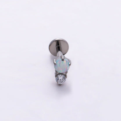 Titanium 6mm White Opal Clear CZ Single Cartilage Piercing Flat Back Stud in Gold &amp; Silver | BJ-00053 BJ-00054