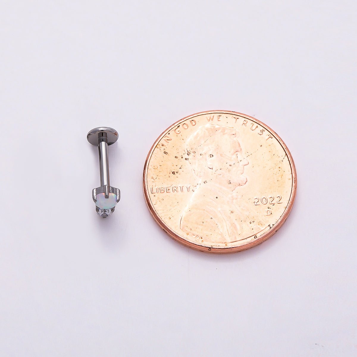 Titanium 6mm White Opal Clear CZ Single Cartilage Piercing Flat Back Stud in Gold &amp; Silver | BJ-00053 BJ-00054
