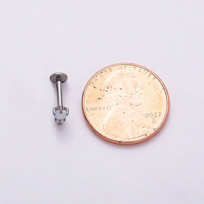 Titanium 6mm White Opal Clear CZ Single Cartilage Piercing Flat Back Stud in Gold &amp; Silver | BJ-00053 BJ-00054