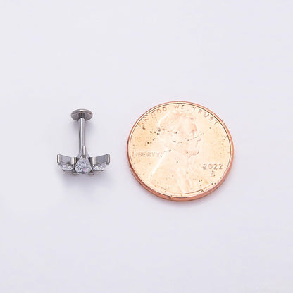 Titanium 7.5mm Clear CZ Geometric Mini Single Cartilage Piercing Flat Back Stud in Gold &amp; Silver | BJ-00003 BJ-00004