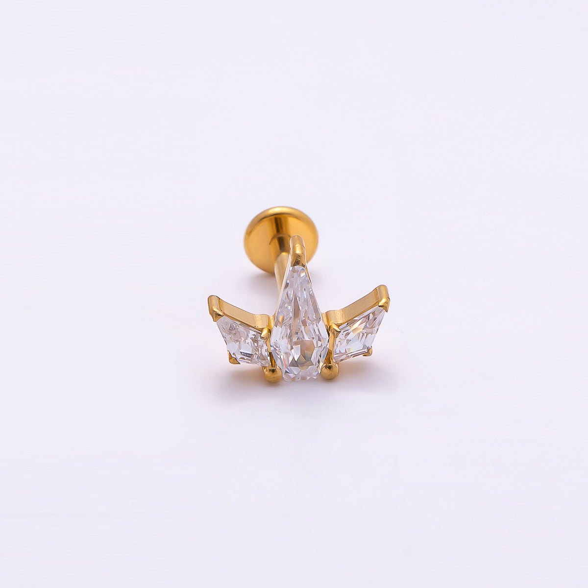 Titanium 7.5mm Clear CZ Geometric Mini Single Cartilage Piercing Flat Back Stud in Gold &amp; Silver | BJ-00003 BJ-00004