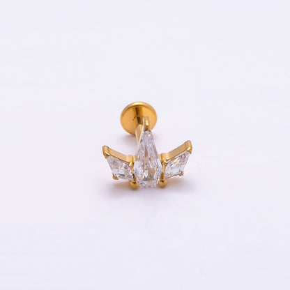 Titanium 7.5mm Clear CZ Geometric Mini Single Cartilage Piercing Flat Back Stud in Gold &amp; Silver | BJ-00003 BJ-00004