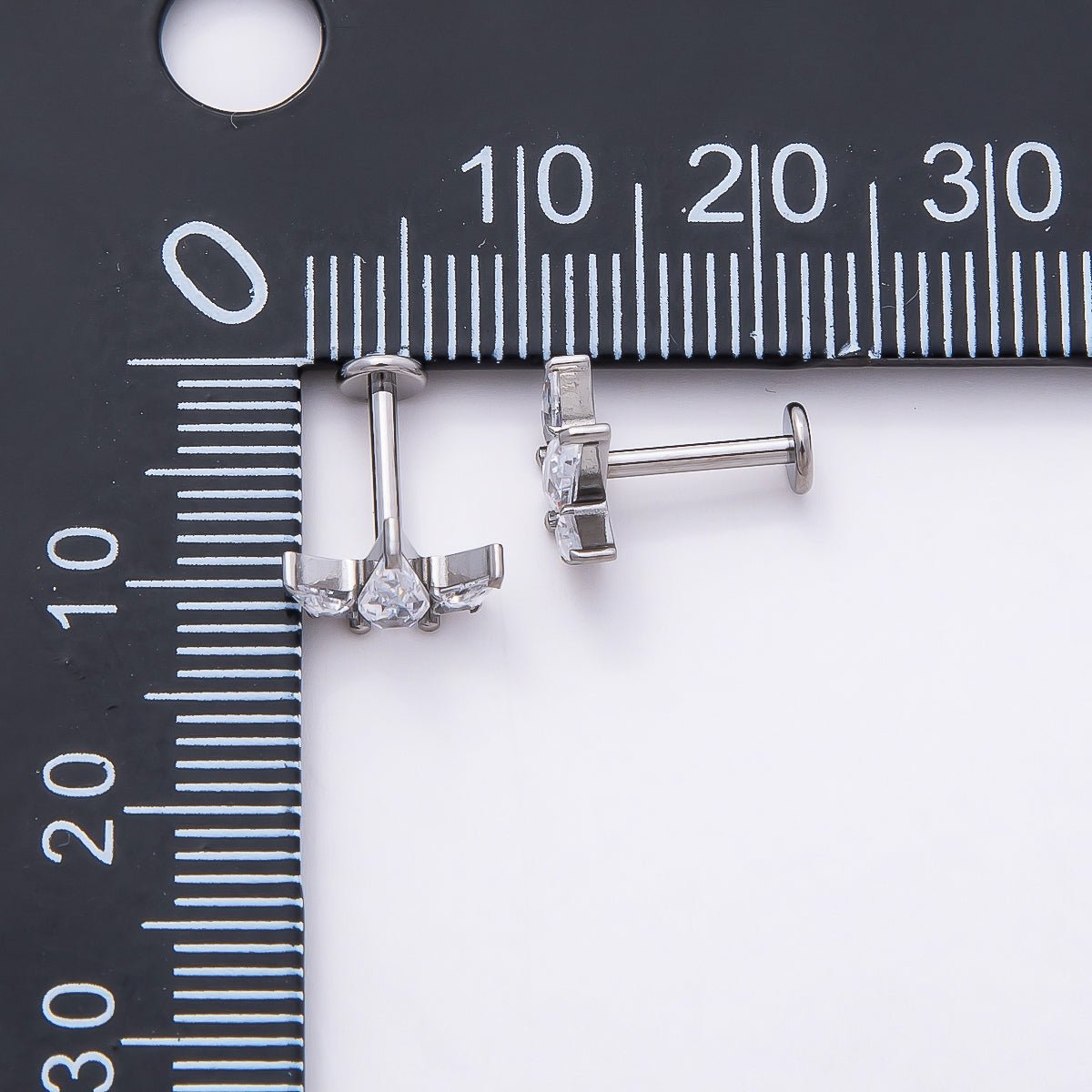 Titanium 7.5mm Clear CZ Geometric Mini Single Cartilage Piercing Flat Back Stud in Gold &amp; Silver | BJ-00003 BJ-00004