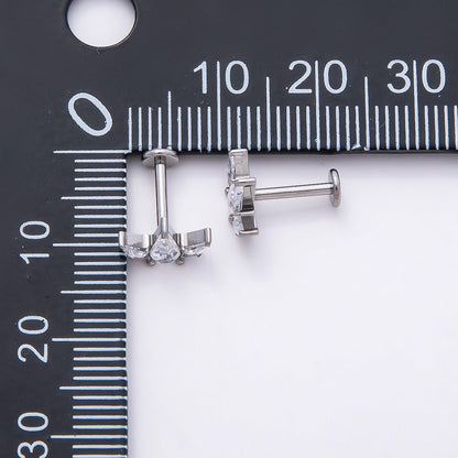 Titanium 7.5mm Clear CZ Geometric Mini Single Cartilage Piercing Flat Back Stud in Gold &amp; Silver | BJ-00003 BJ-00004