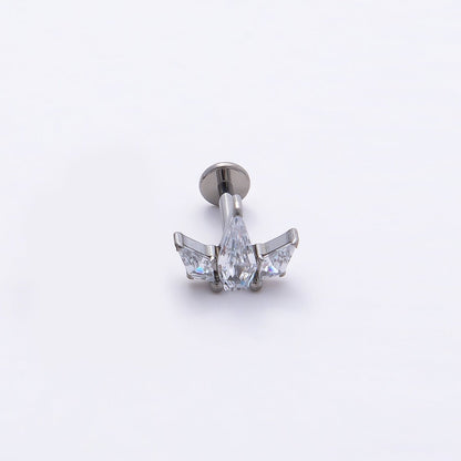 Titanium 7.5mm Clear CZ Geometric Mini Single Cartilage Piercing Flat Back Stud in Gold &amp; Silver | BJ-00003 BJ-00004