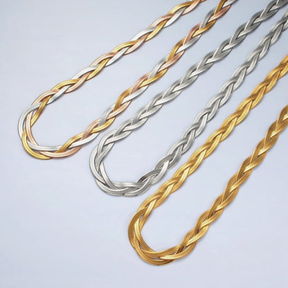 Stainless Steel 7.6mm Triple Herringbone Chain Necklace in Gold, Silver, Mixed Metal | WA-2530 ~ WA-2532