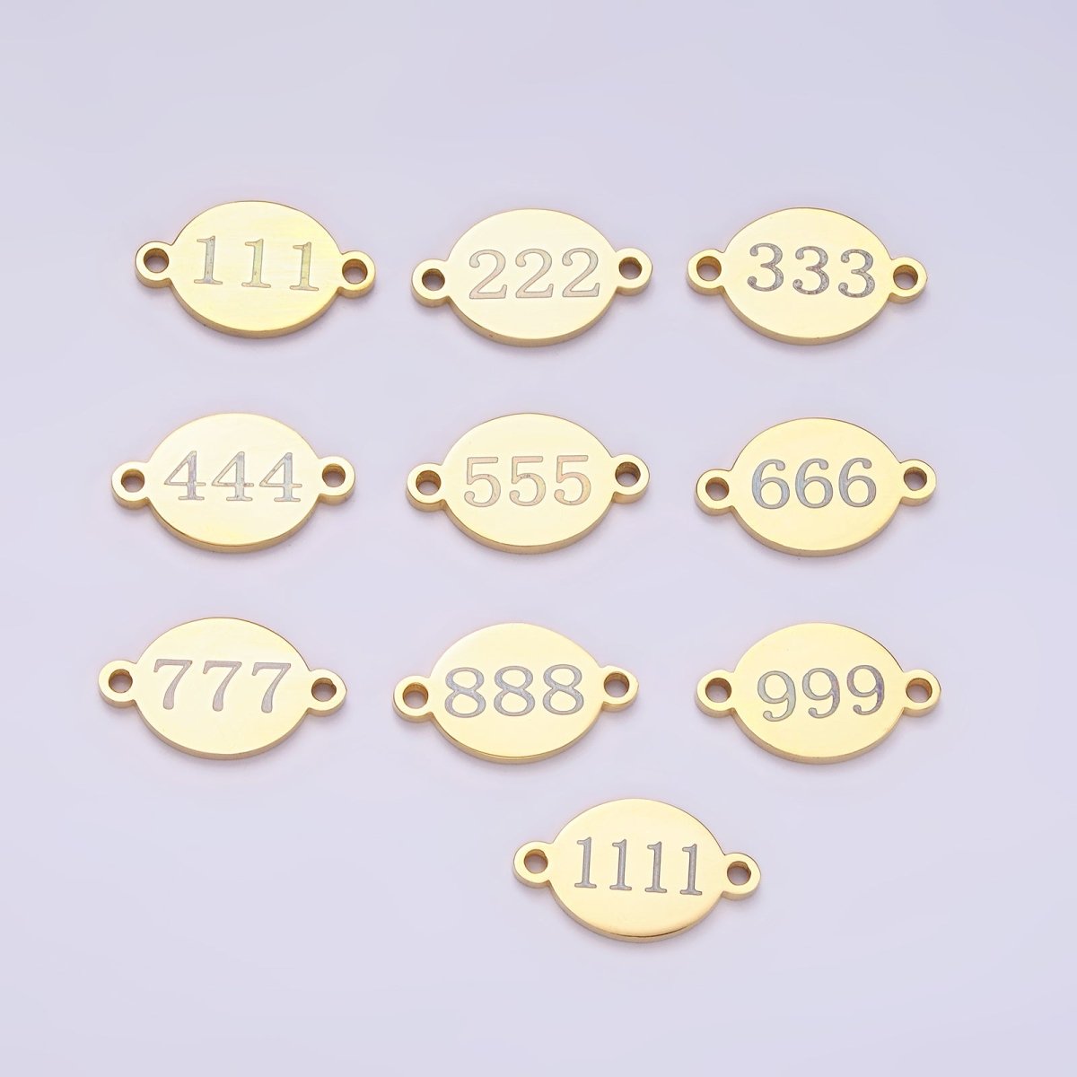 Stainless Steel 8mm Angel Number Numerology Engraved Oval Gold Connector | G672 - G681