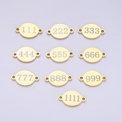 Stainless Steel 8mm Angel Number Numerology Engraved Oval Gold Connector | G672 - G681