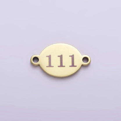 Stainless Steel 8mm Angel Number Numerology Engraved Oval Gold Connector | G672 - G681