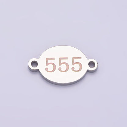 Stainless Steel 8mm Angel Number Numerology Engraved Oval Silver Connector G-684-G-693