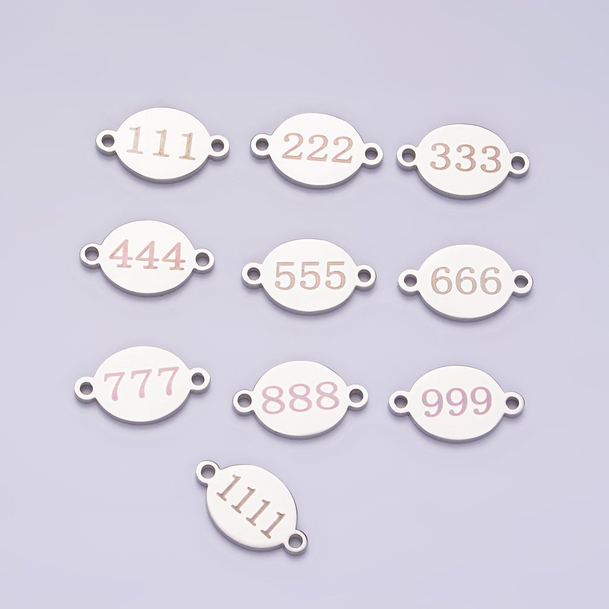 Stainless Steel 8mm Angel Number Numerology Engraved Oval Silver Connector G-684-G-693