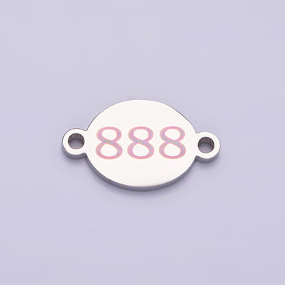 Stainless Steel 8mm Angel Number Numerology Engraved Oval Silver Connector G-684-G-693