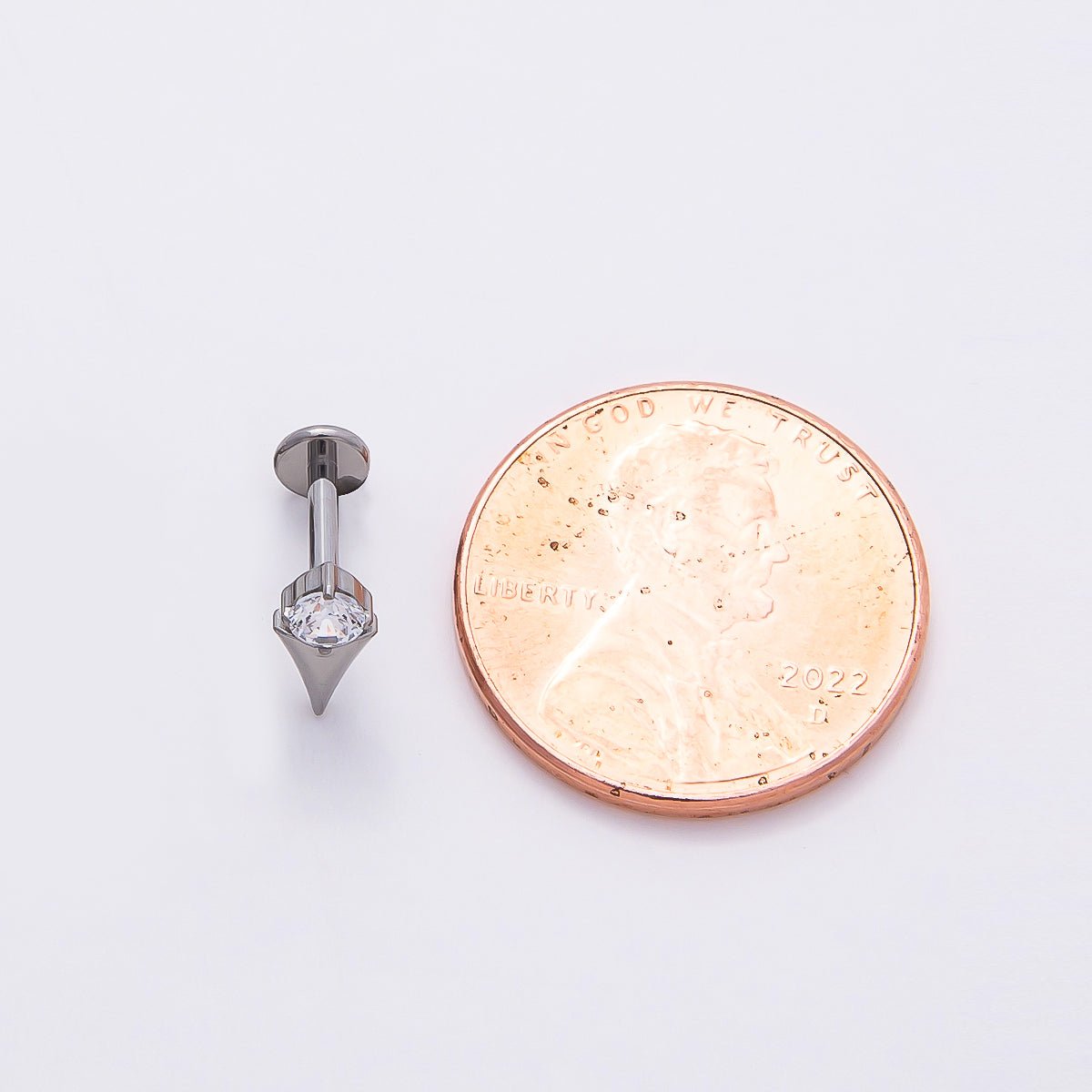 Titanium 8mm Clear CZ Round Spiked Single Cartilage Piercing Flat Back Stud | BJ-00047 BJ-00048