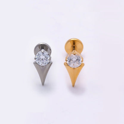 Titanium 8mm Clear CZ Round Spiked Single Cartilage Piercing Flat Back Stud | BJ-00047 BJ-00048