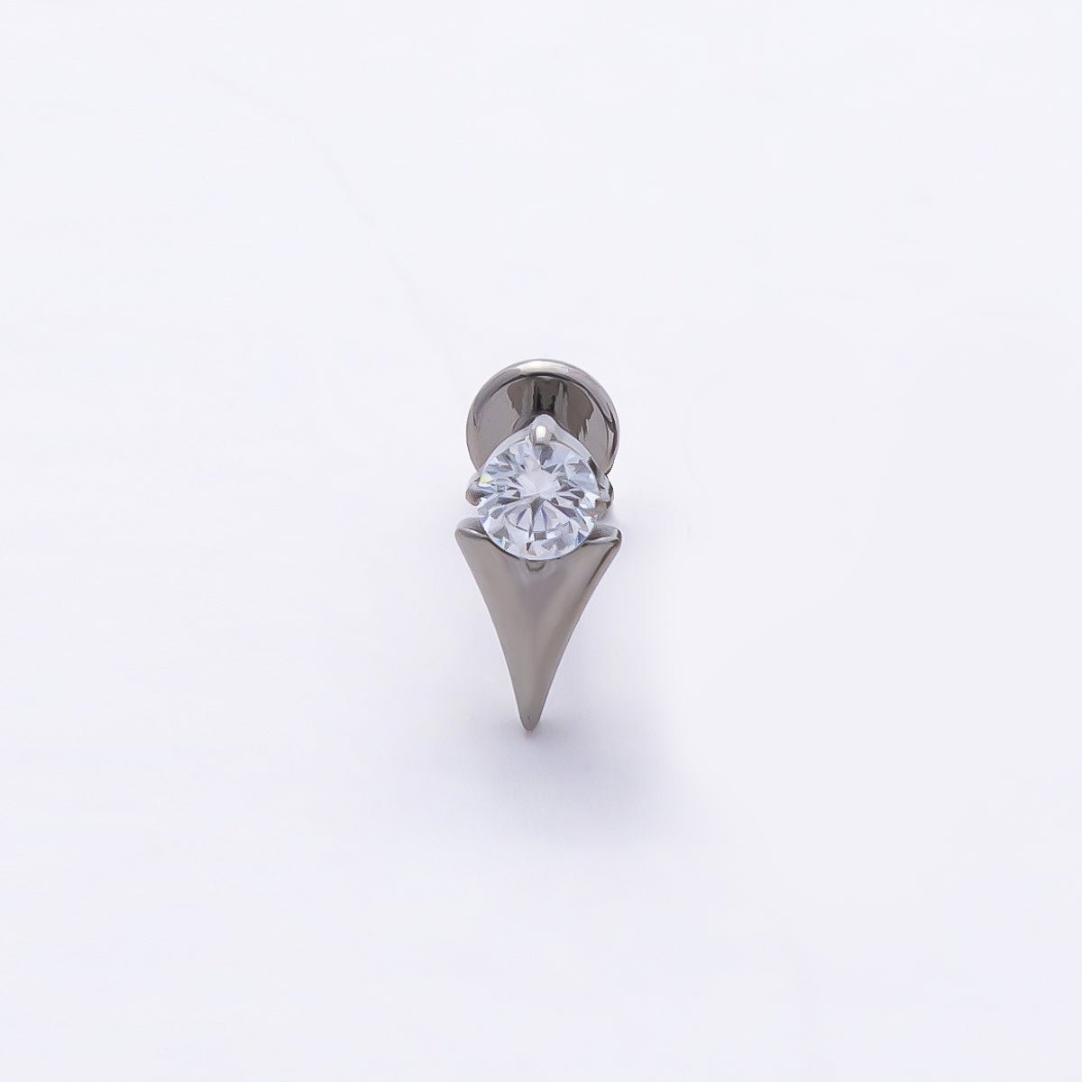 Titanium 8mm Clear CZ Round Spiked Single Cartilage Piercing Flat Back Stud | BJ-00047 BJ-00048