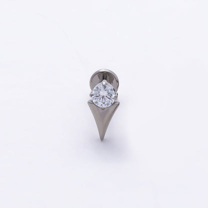 Titanium 8mm Clear CZ Round Spiked Single Cartilage Piercing Flat Back Stud | BJ-00047 BJ-00048