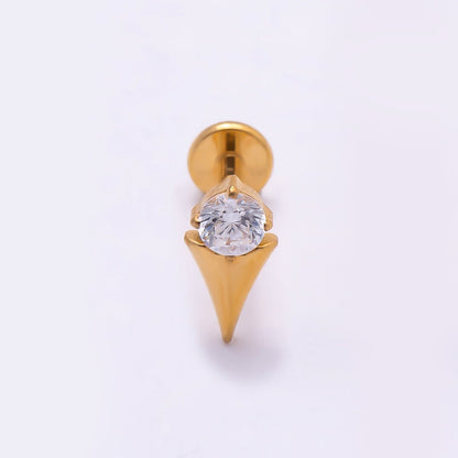 Titanium 8mm Clear CZ Round Spiked Single Cartilage Piercing Flat Back Stud | BJ-00047 BJ-00048
