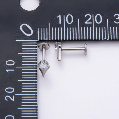 Titanium 8mm Clear CZ Round Spiked Single Cartilage Piercing Flat Back Stud | BJ-00047 BJ-00048