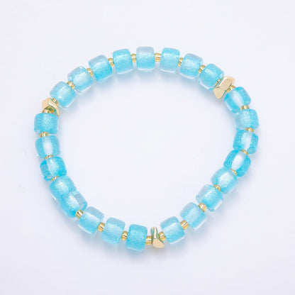 Stainless Steel 8mm Multicolor, Purple, Orange, Pink, Green, White, Blue Glitter Resin Rondelle Bead 7 Inch Stretch Bracelet | WA-04581 - WA-04588