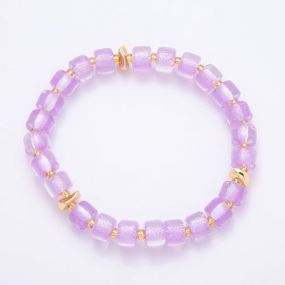Stainless Steel 8mm Multicolor, Purple, Orange, Pink, Green, White, Blue Glitter Resin Rondelle Bead 7 Inch Stretch Bracelet | WA-04581 - WA-04588