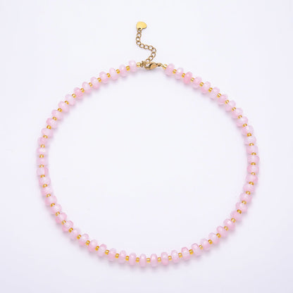 Stainless Steel 8mm Multicolor, Yellow, Blue, Orange, Pink, Green Glitter Rondelle 16 Inch Necklace w. Extender | WA-04549 ~ WA-04553