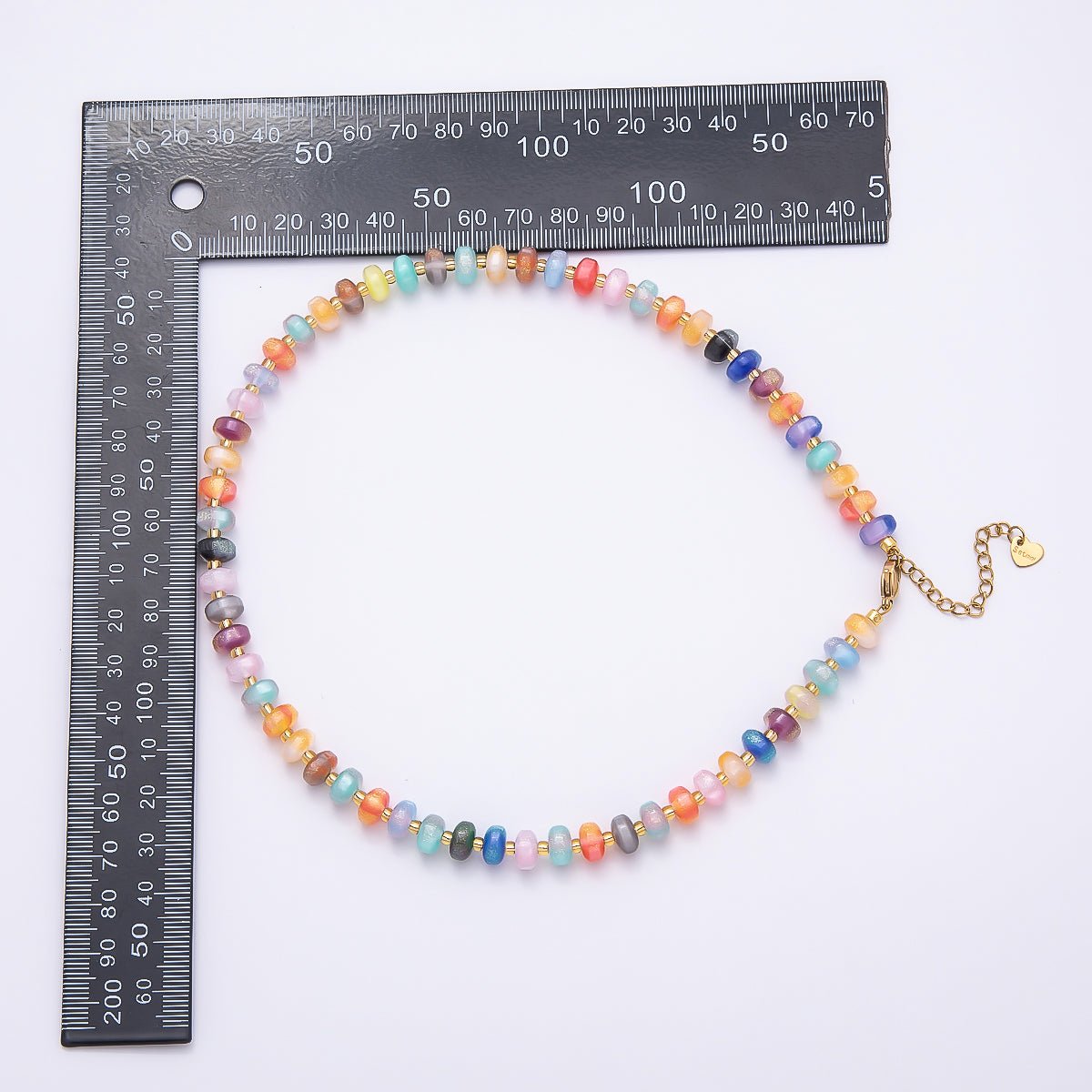 Stainless Steel 8mm Multicolor, Yellow, Blue, Orange, Pink, Green Glitter Rondelle 16 Inch Necklace w. Extender | WA-04549 ~ WA-04553