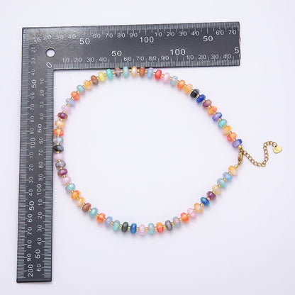 Stainless Steel 8mm Multicolor, Yellow, Blue, Orange, Pink, Green Glitter Rondelle 16 Inch Necklace w. Extender | WA-04549 ~ WA-04553